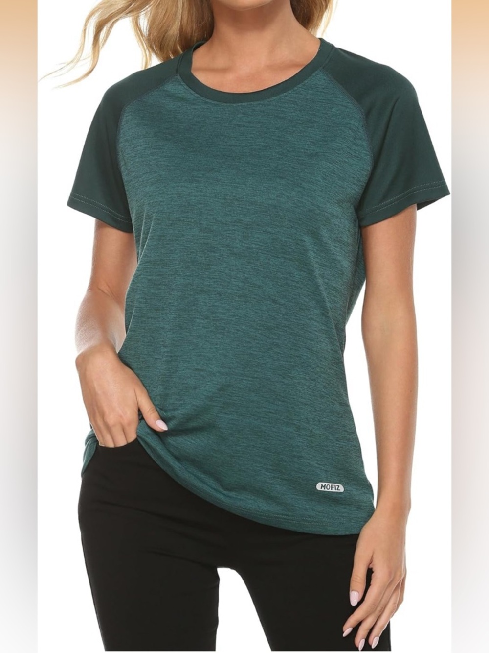 Mofiz Women's Short Sleeve Crewneck Tee in Forest Green